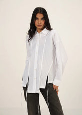 A Model Wearing White Poplin White Poplin Shirt With Top Stitch Detail, curated by Only Ethikal